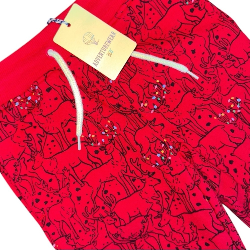 Adventurewear 360 Kids Red Holiday Reindeer Jogger Pants Size 4 NWT - Picture 2 of 7